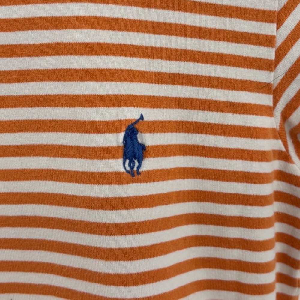 Ralph Lauren Kids Striped Short Sleeve T-Shirt Medium Orange White Pony Logo - Picture 4 of 11